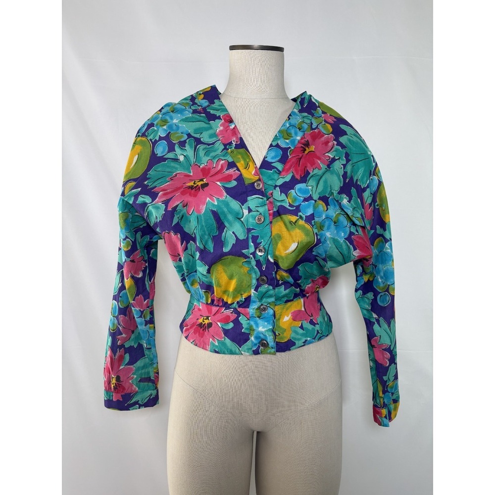 Vintage Amen Wardy Button Down Blouse Colorful Floral Size Small